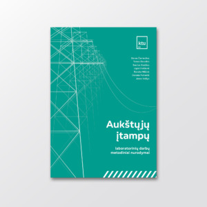 Nufotografuota A4 formato knyga pavadinimu "Aukštųjų įtampų laboratorinių darbų metodiniai nurodymai". Knygos spalva - turkio, viršelyje pavaizduoti aukštos įtampos elektros laidai.
